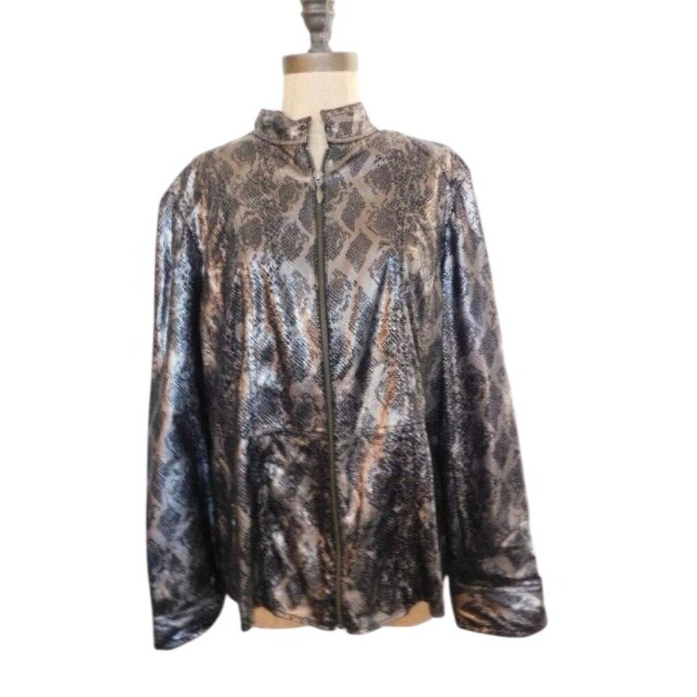Chico's Size L Large Reptile Shimmery Zip front Elegant Jacket - Picture 2 of 4